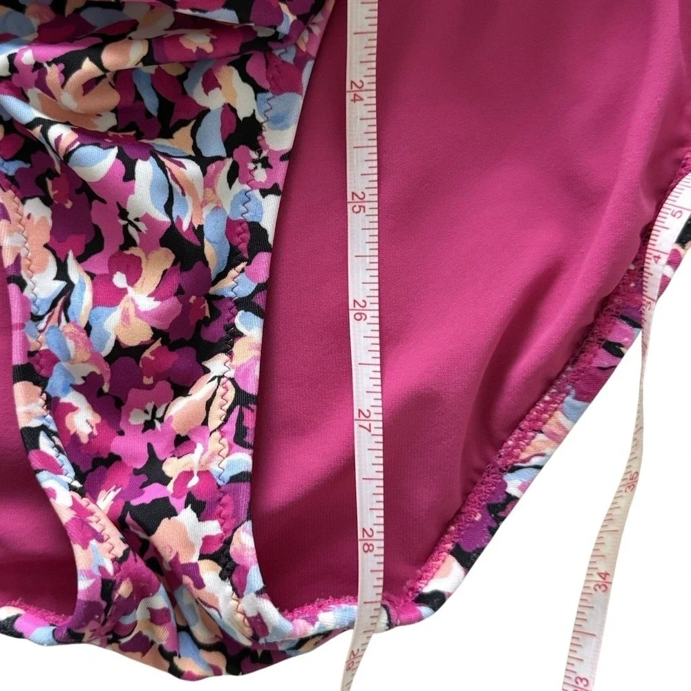 Athleta Floral One Piece Swimsuit Size S Pink Ruched Tummy Control Athletic Swim